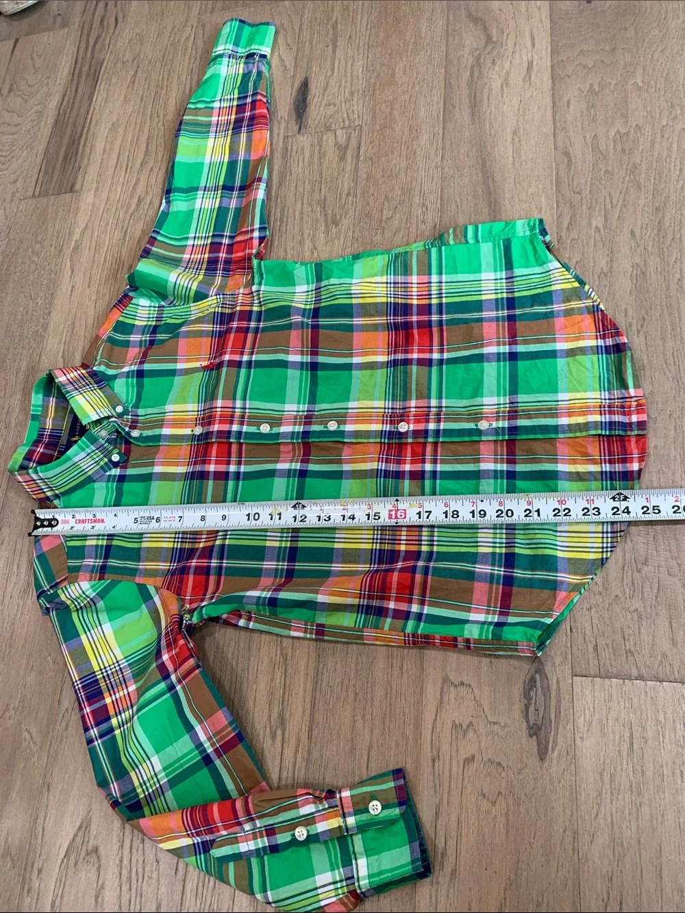 Ralph Lauren Bright Green Multicolor Plaid Button-Down Shirt Size Medium (10-12)